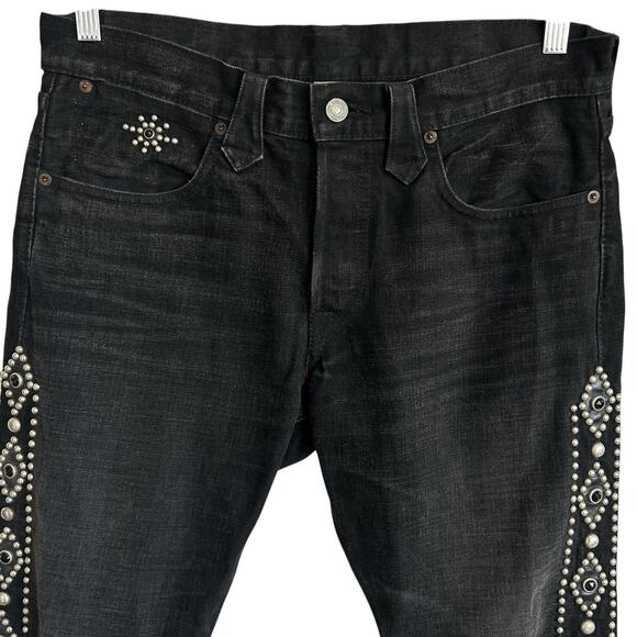 RRL Double RL Studded Selvedge Western Slim‎ Fit Jeans Mens 31X29 Biker Rock Y2k - Picture 3 of 16